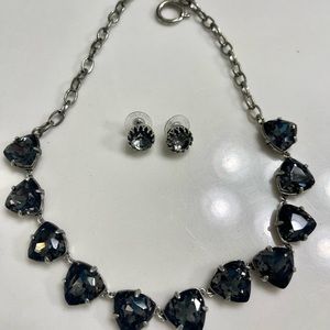 Stella & Dot Somervell Gray Crystal Necklace And Earrings